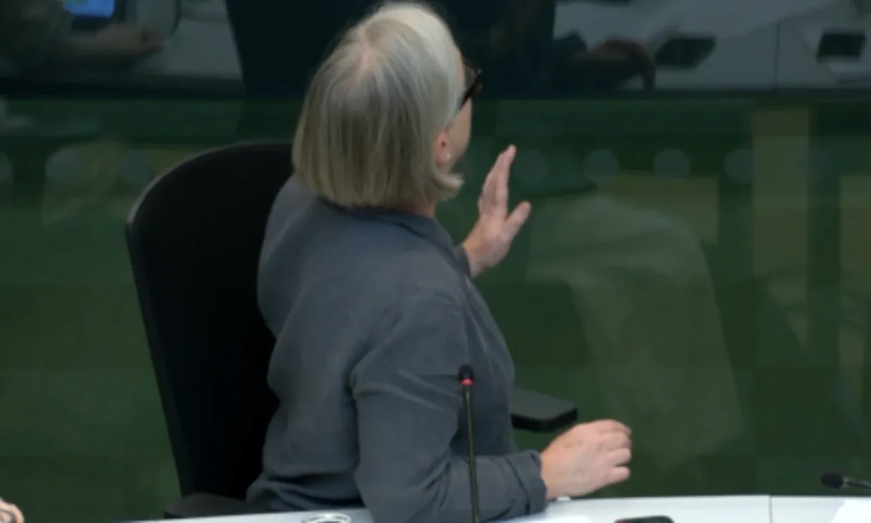Caroline Russell turns around mid-meeting to address the taxi drivers making noise