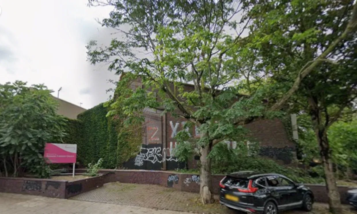 Google image of the exterior of Balham Leisure centre, overgrown