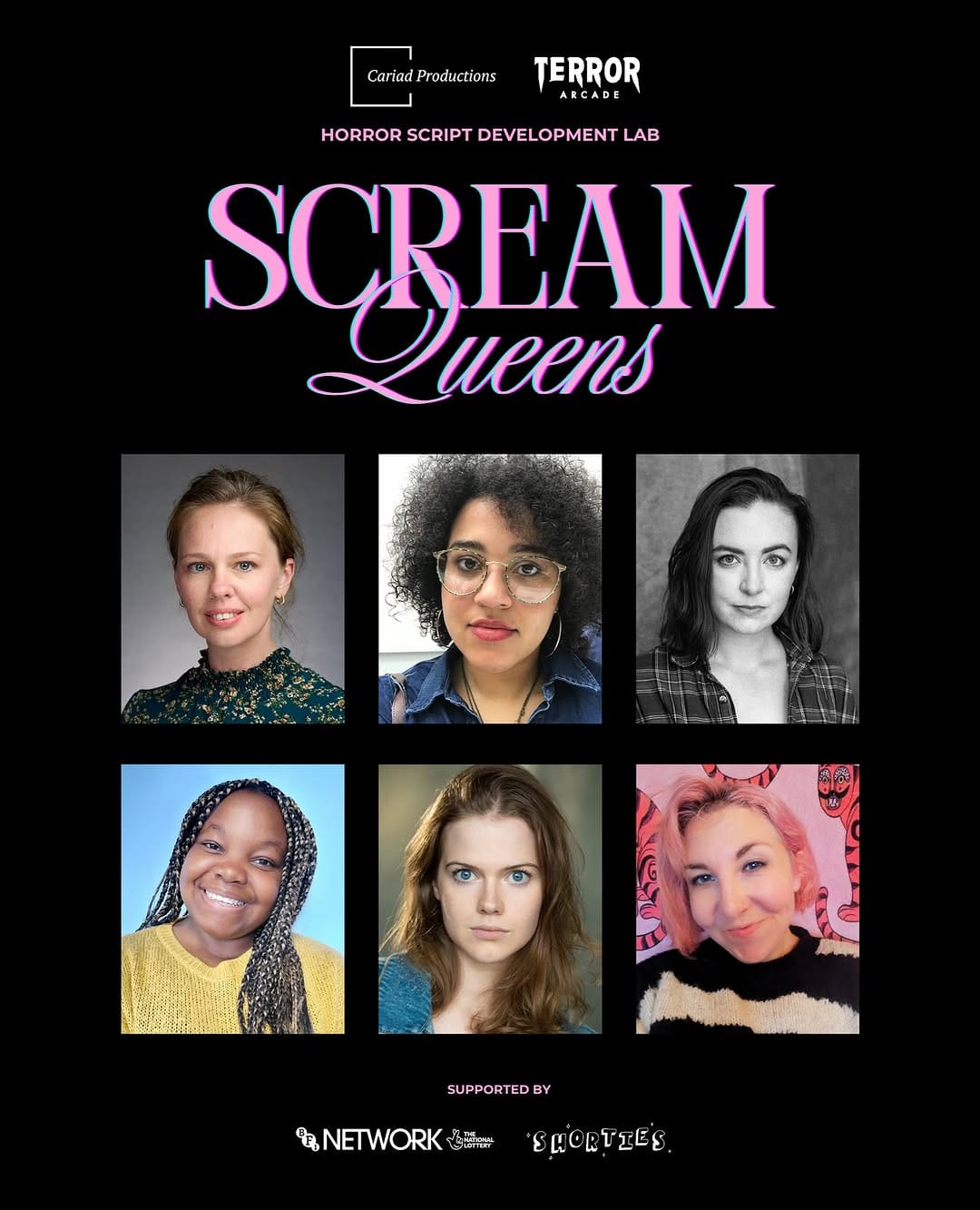 Headshots for the participating filmmakers alongside the logos for the supporting organisations