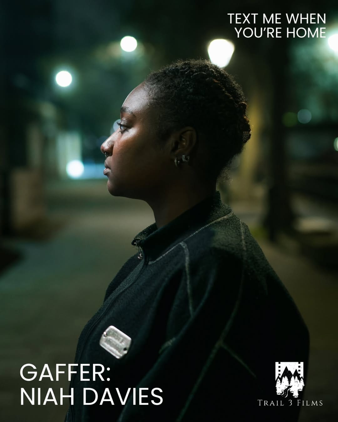 Portrait of Niah Davies, Gaffer, on set of "Text Me When You're Home".