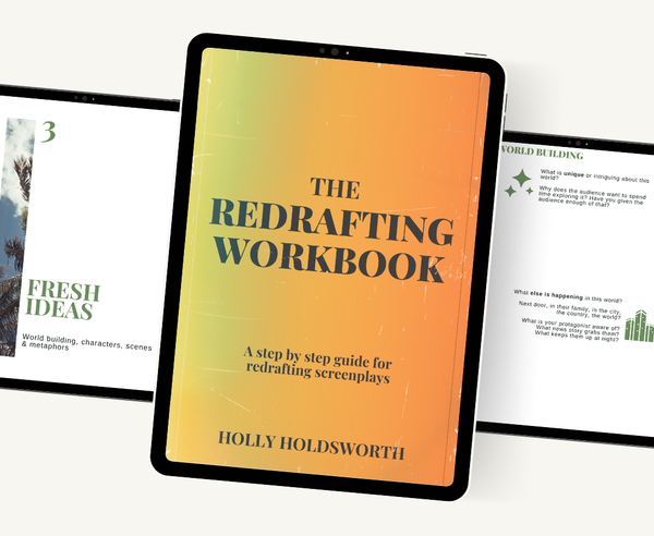 Cover of The Redrafting Workbook, diaplayed on an electronic tablet.