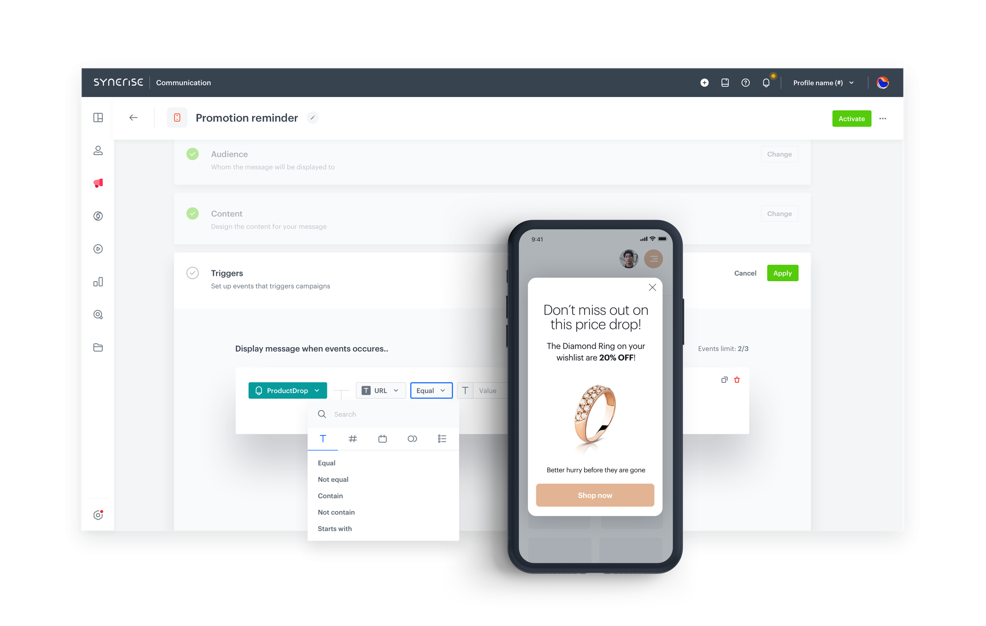 Synerise personalized in-app message showing tailored content based on customer behavior and data
