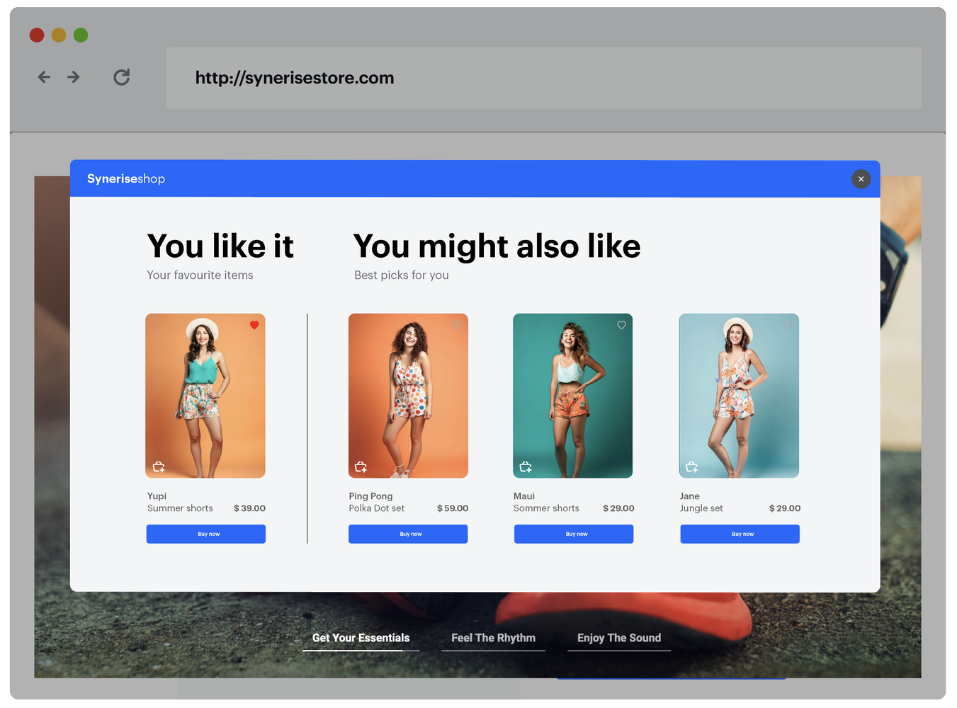 Synerise contextual recommendation example showing product context enrichment for cross-sell and personalization scenarios