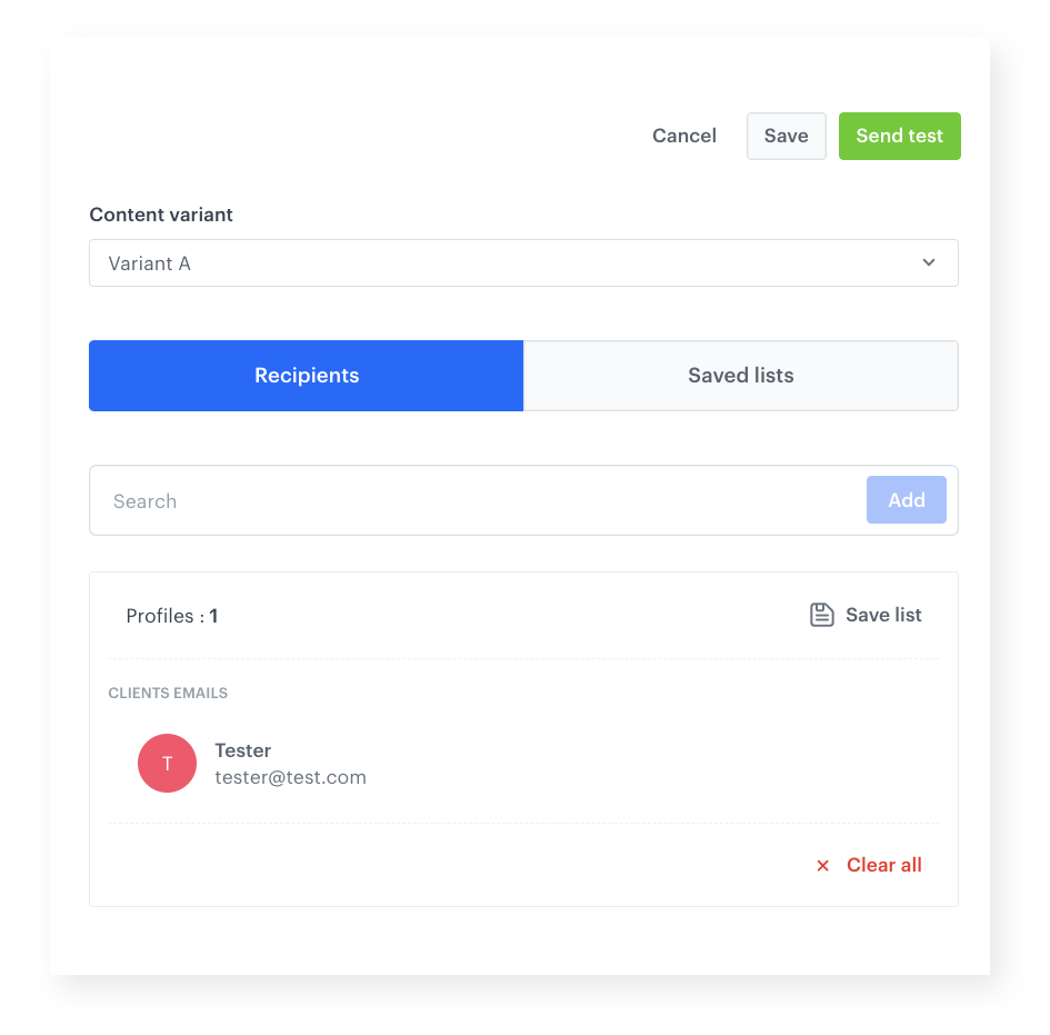 Synerise Test Message option for previewing in-app messages in a real mobile application