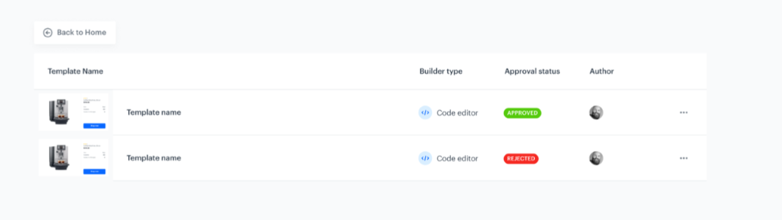 Synerise refreshed template library listing view with contextual menus and improved navigation