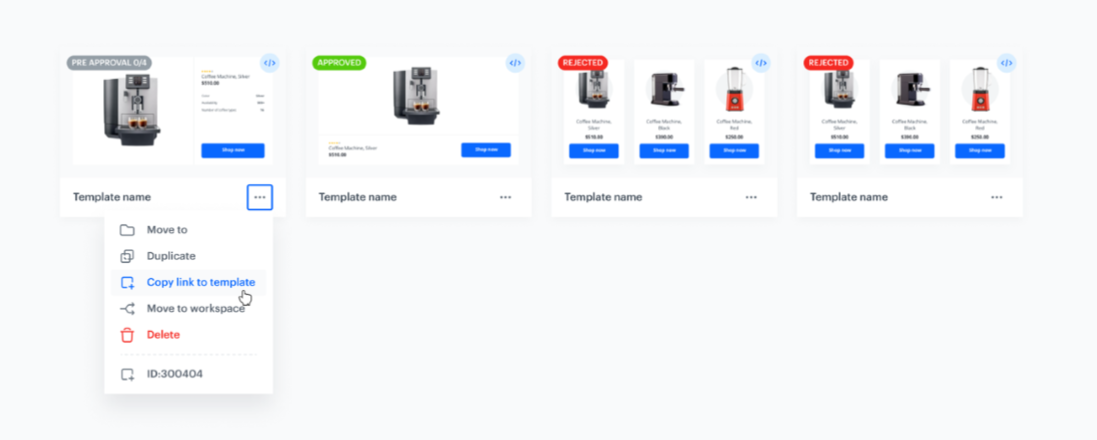 Synerise direct template link feature enabling template sharing from anywhere on the platform