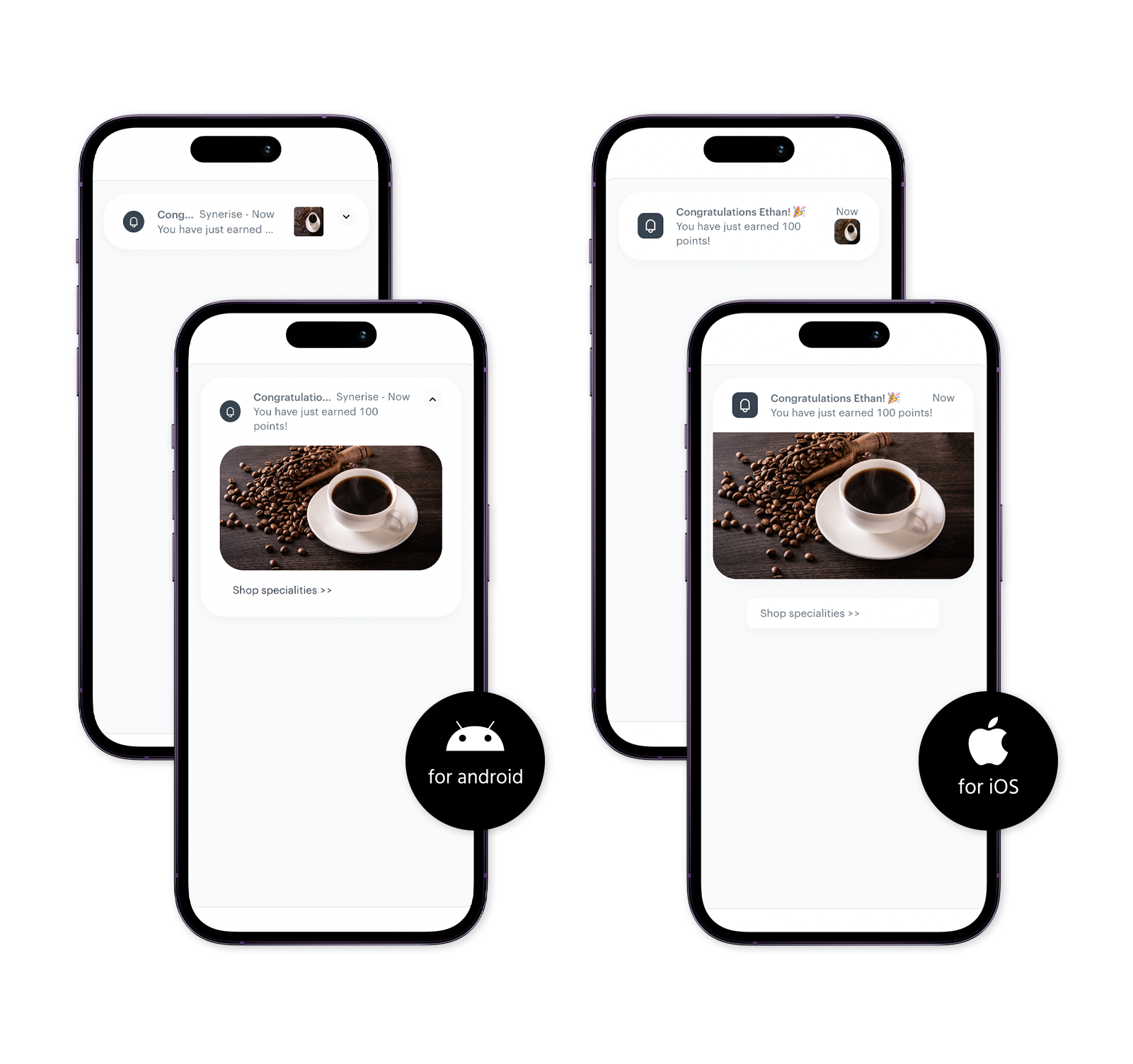 Synerise Refreshed Mobile Push Builder showing improved dual-device preview of push notification appearance