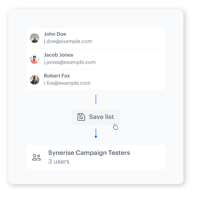 Synerise push testing with saved recipient list functionality for efficient repeat testing