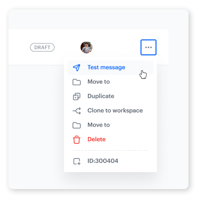 Synerise push testing workflow showing test sends from the campaign list with variant selection