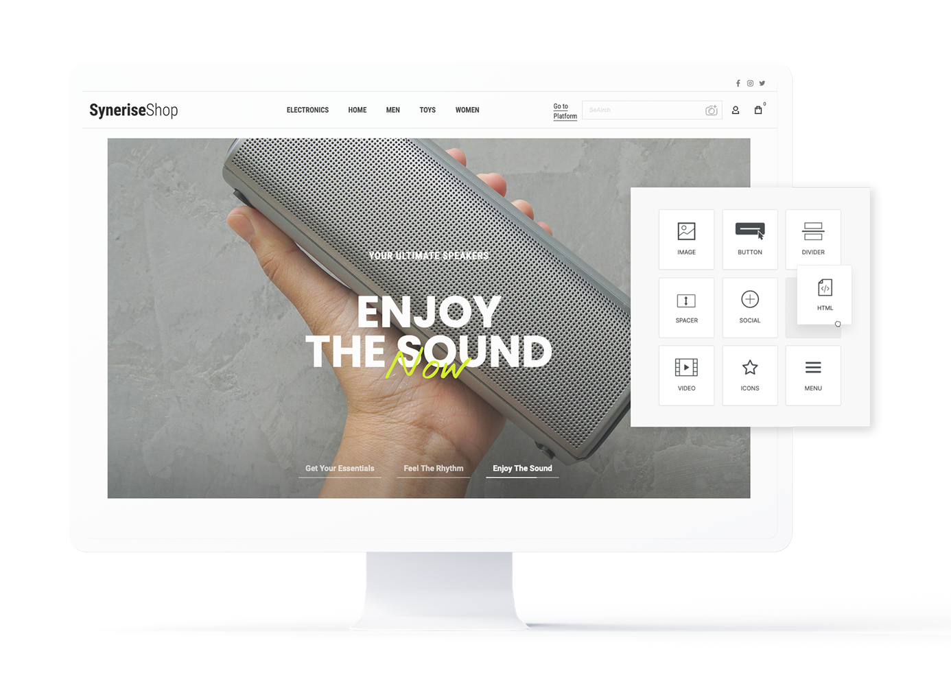 Synerise visual landing page editor with intuitive drag-and-drop interface for no-code page design