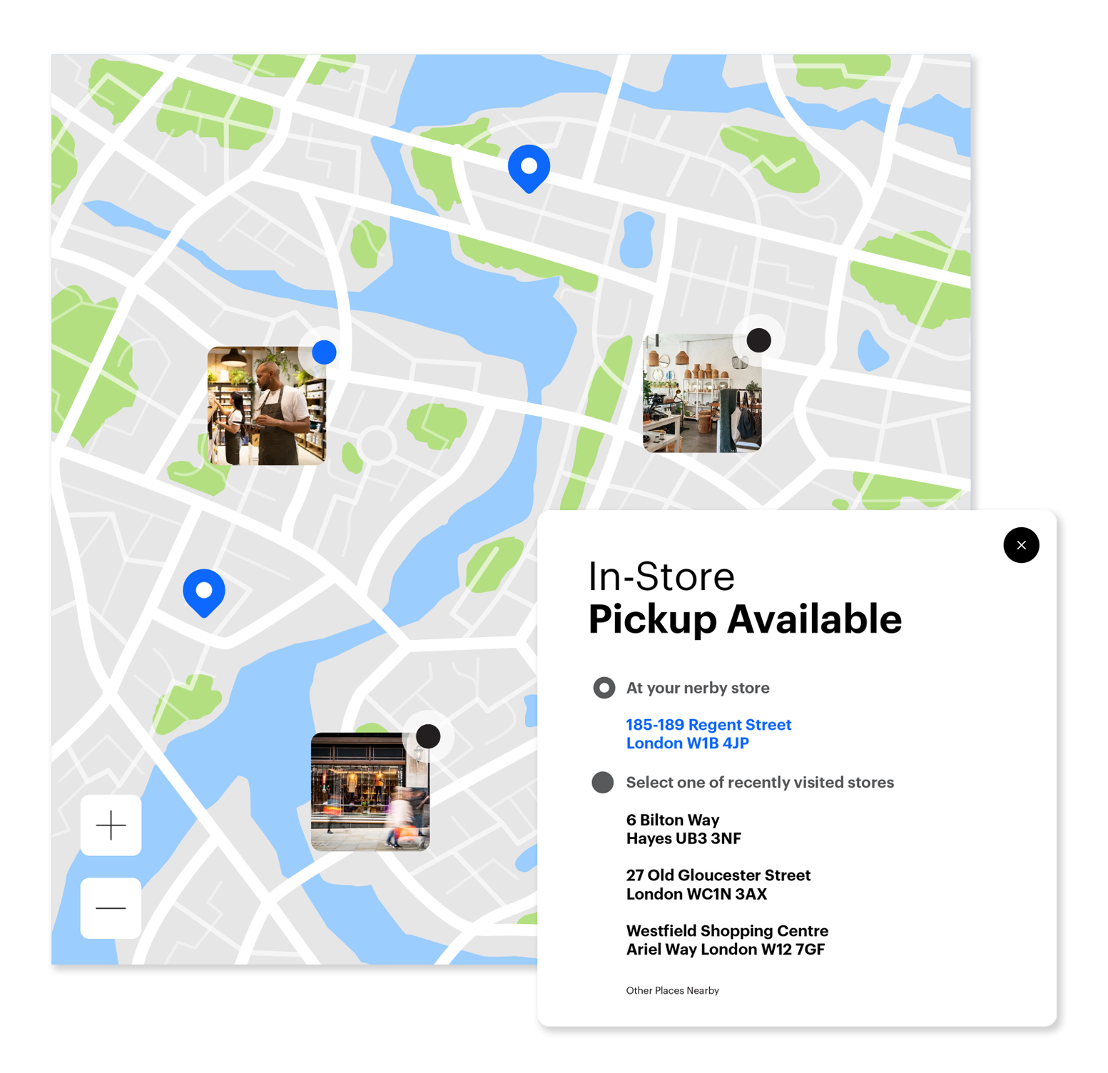 Synerise landing page with location-based personalization showing regional store availability and local promotions