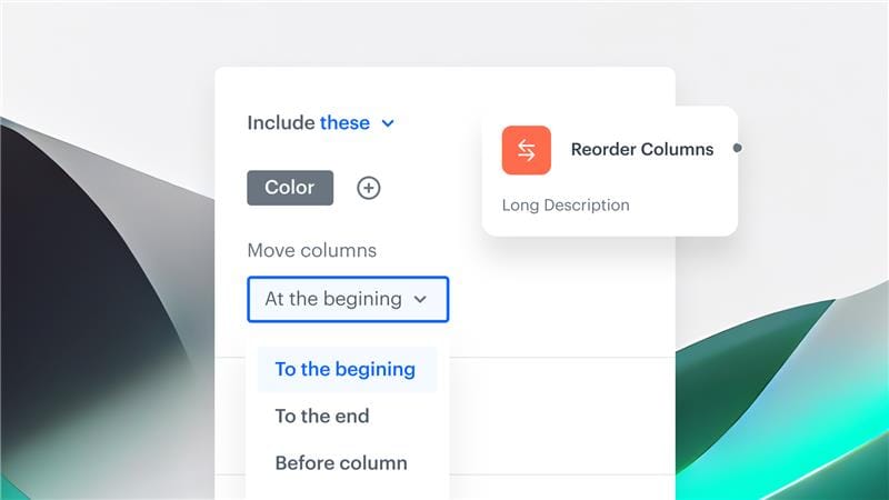 Synerise Reorder Columns transformation rule interface showing column sequence configuration options