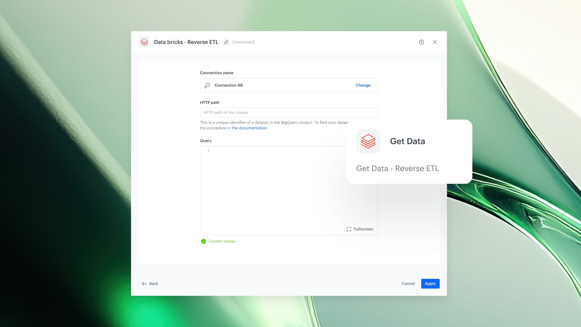 Synerise Databricks Reverse ETL integration showing data flow from Databricks environment into Synerise for activation