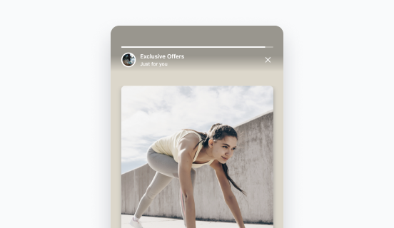 Synerise Resize Stories in-app template showing banner-to-fullscreen story sequence with visual content slides