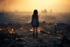 Girl standing in dystopian rubble.