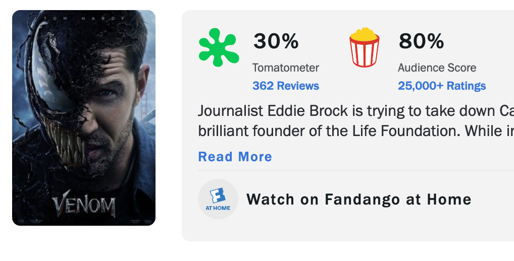 «Venom»-Bewertung auf Rotten Tomatoes.