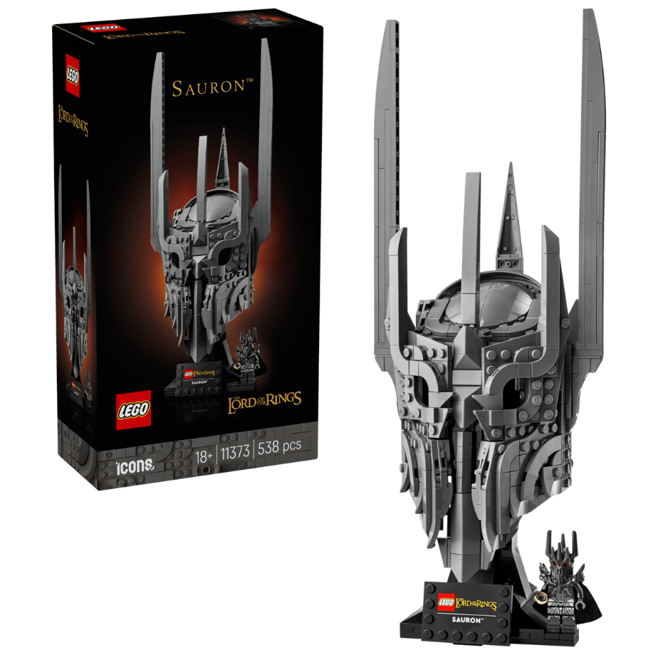 Sauron gibt's als Helm und Minifigur zum Aufstellen.