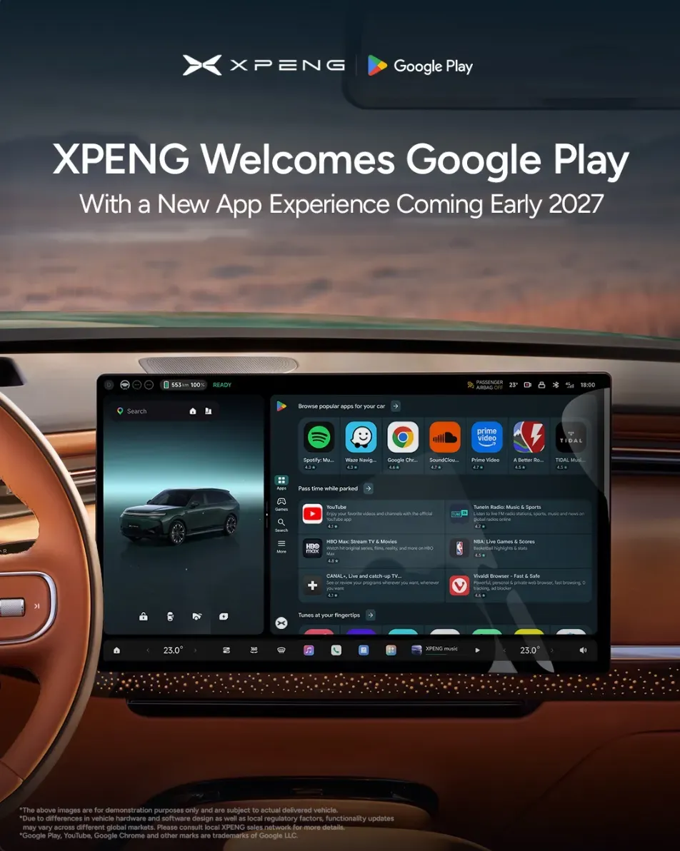 Den Google Play Store gibts bald in den Fahrzeugen von Xpeng.