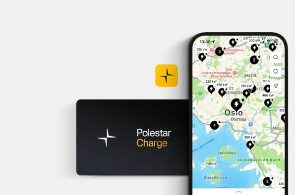 Visualisierung der Polestar Charge Ladekarte und Anzeige auf Smartphone.