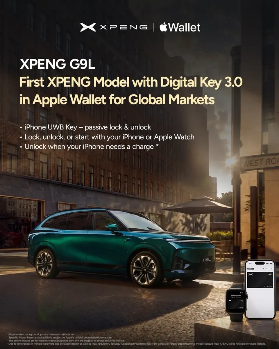 Der Xpeng G9L unterstützt den Digital Key 3.0 und lässt sich mit dem iPhone oder Apple Watch öffnen, schliessen und starten.