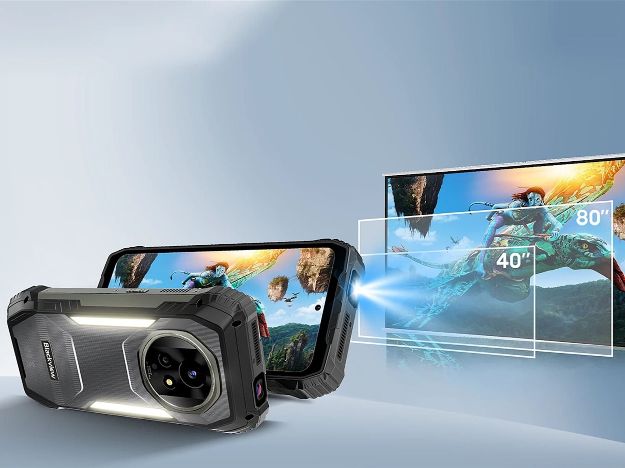 Das Blackview Xplore 2 mit Beamer und Monsterakku