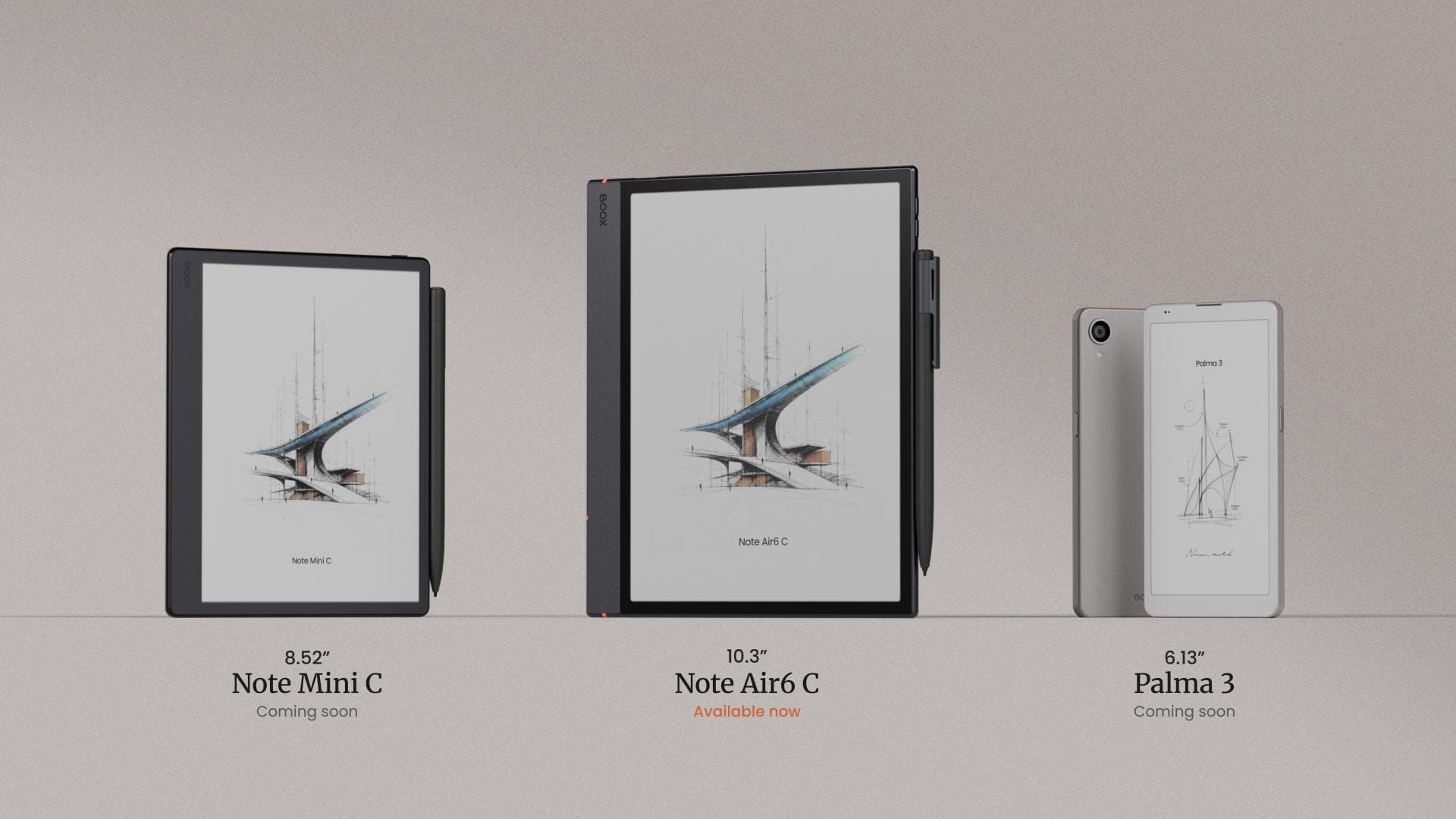 So sehen die drei neuen Modelle aus dem Boox-Line-up aus.