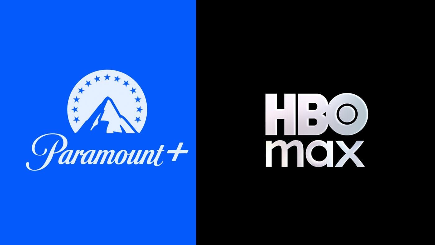 Links das Logo des Streaming-Dienstes Paramount+, rechts das von HBO Max.