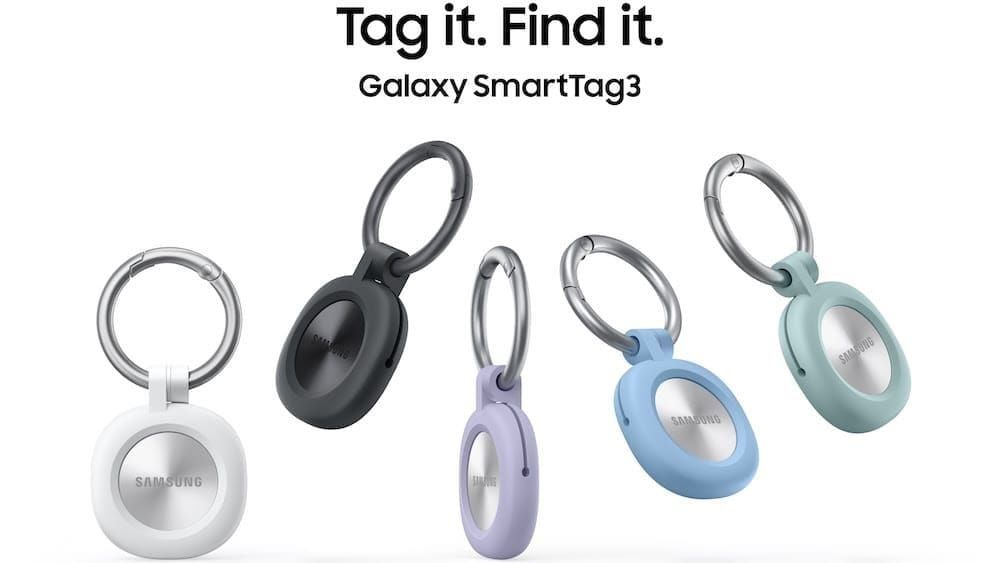 Der Bluetooth-Tracker Samsung Galaxy SmartTag 3 in verschiedenen Farben. 
