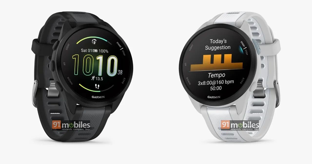 Garmin Forerunner 165 in Schwarz und Weiss als Renderbild