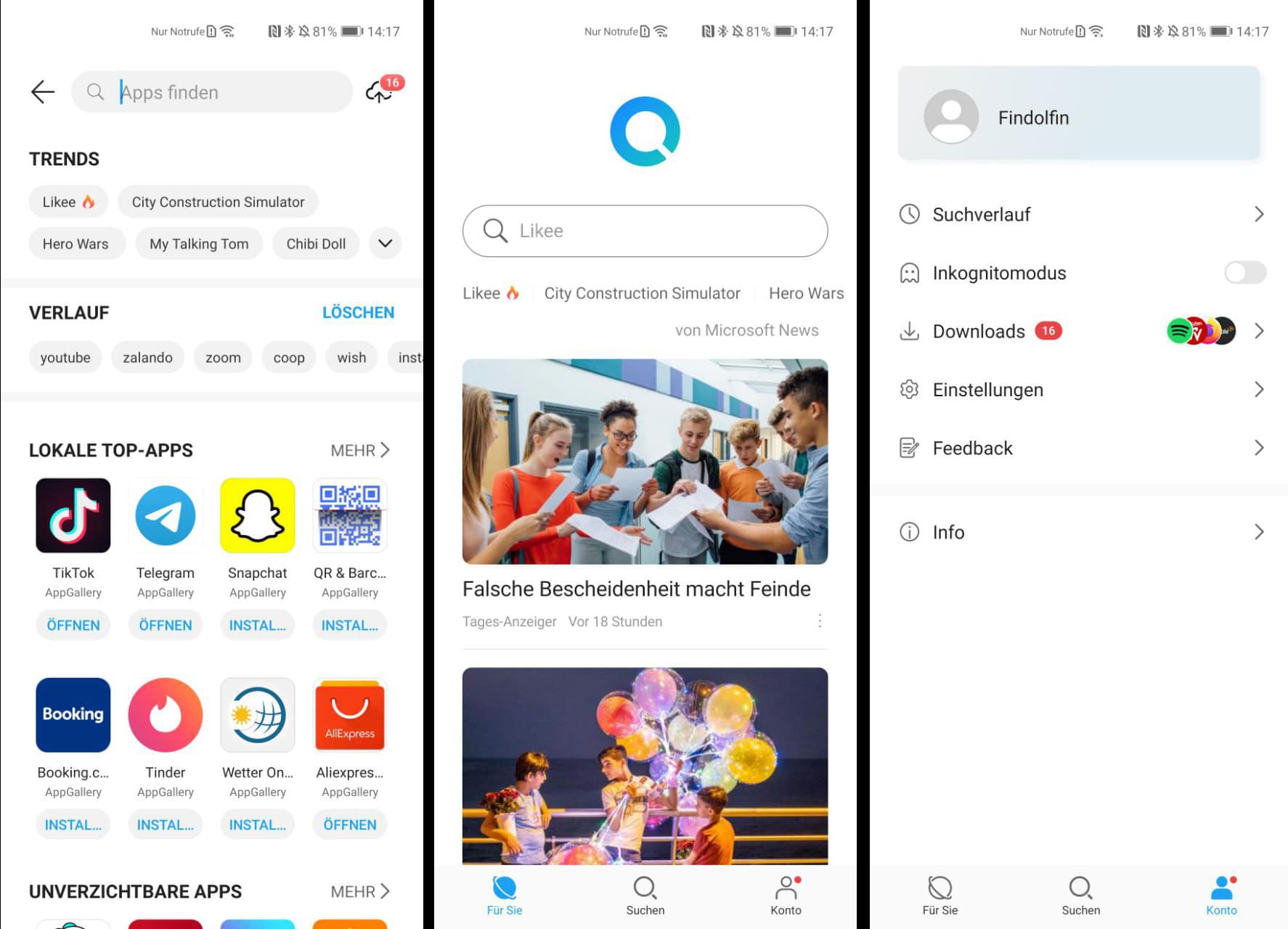 Huawei Petal Search: Übersicht der Benutzeroberfläche.