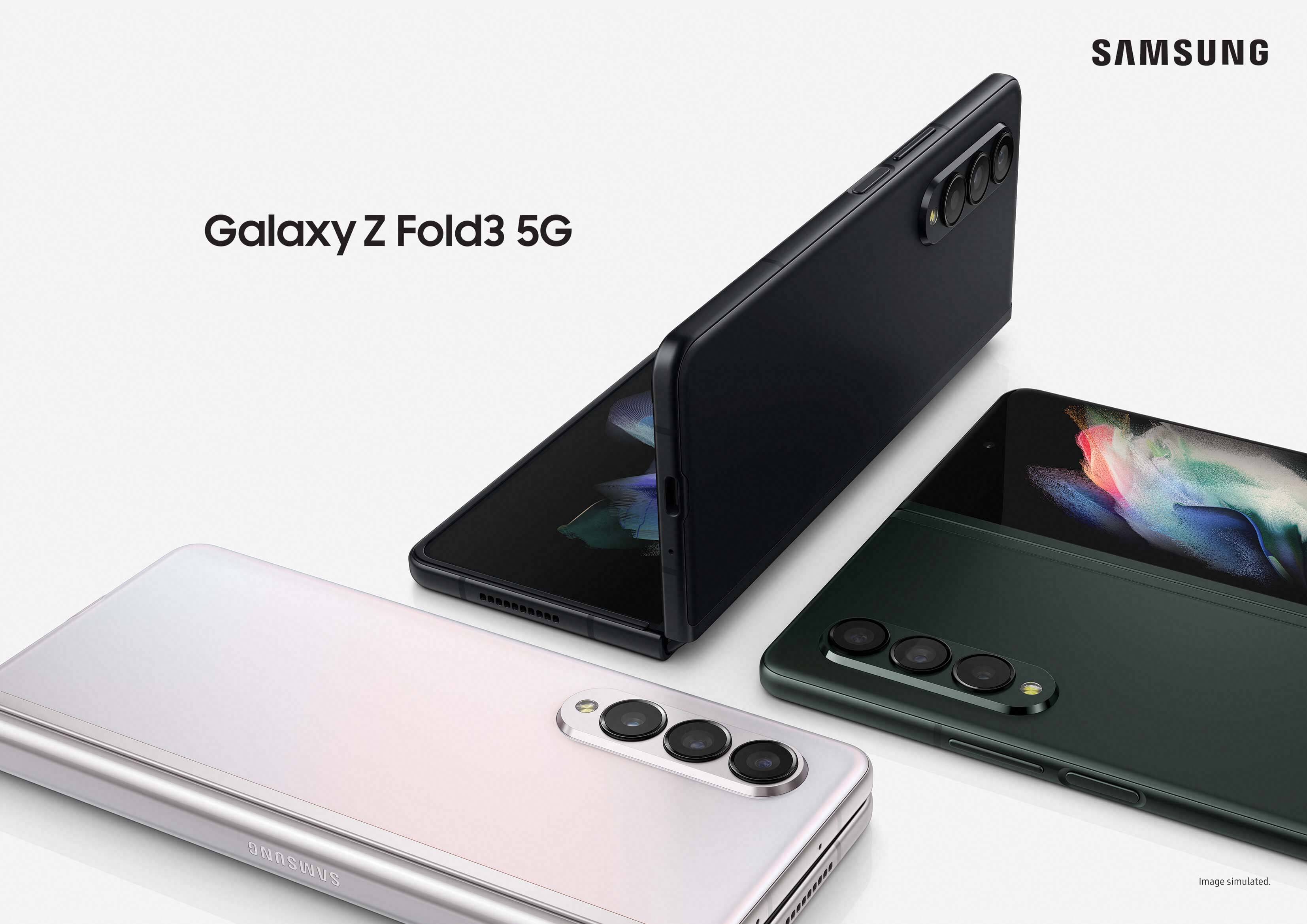 Galaxy Z Fold 3 5G in verschiedenen Farben.