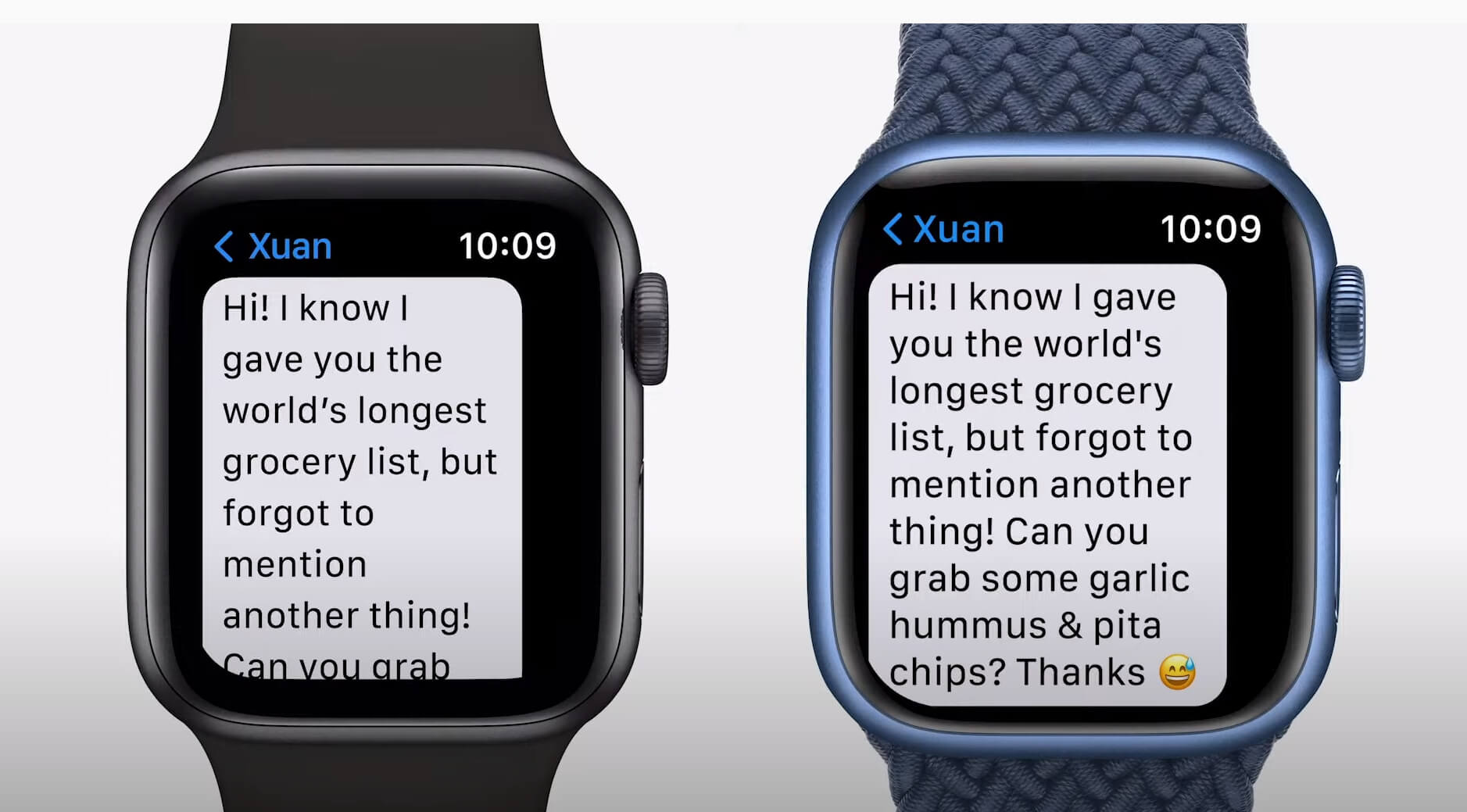 Apple Watch 7: Grösseres Display zeigt 50% mehr Text an.