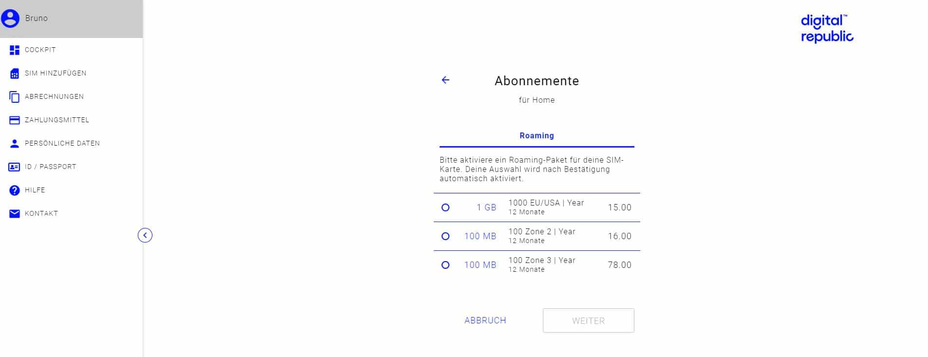 Die Roaming-Pakete bei Digital Republic