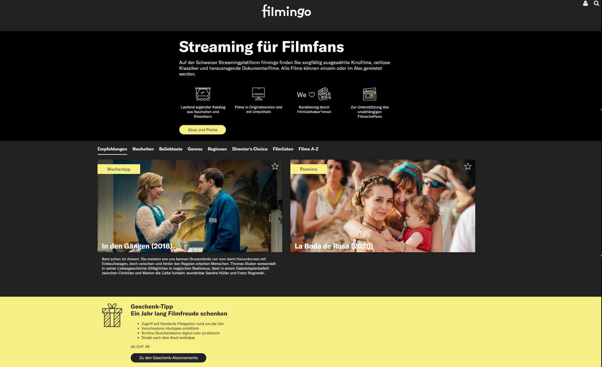 Filmingo: Streaming-Anbieter für Arthouse-Filme.