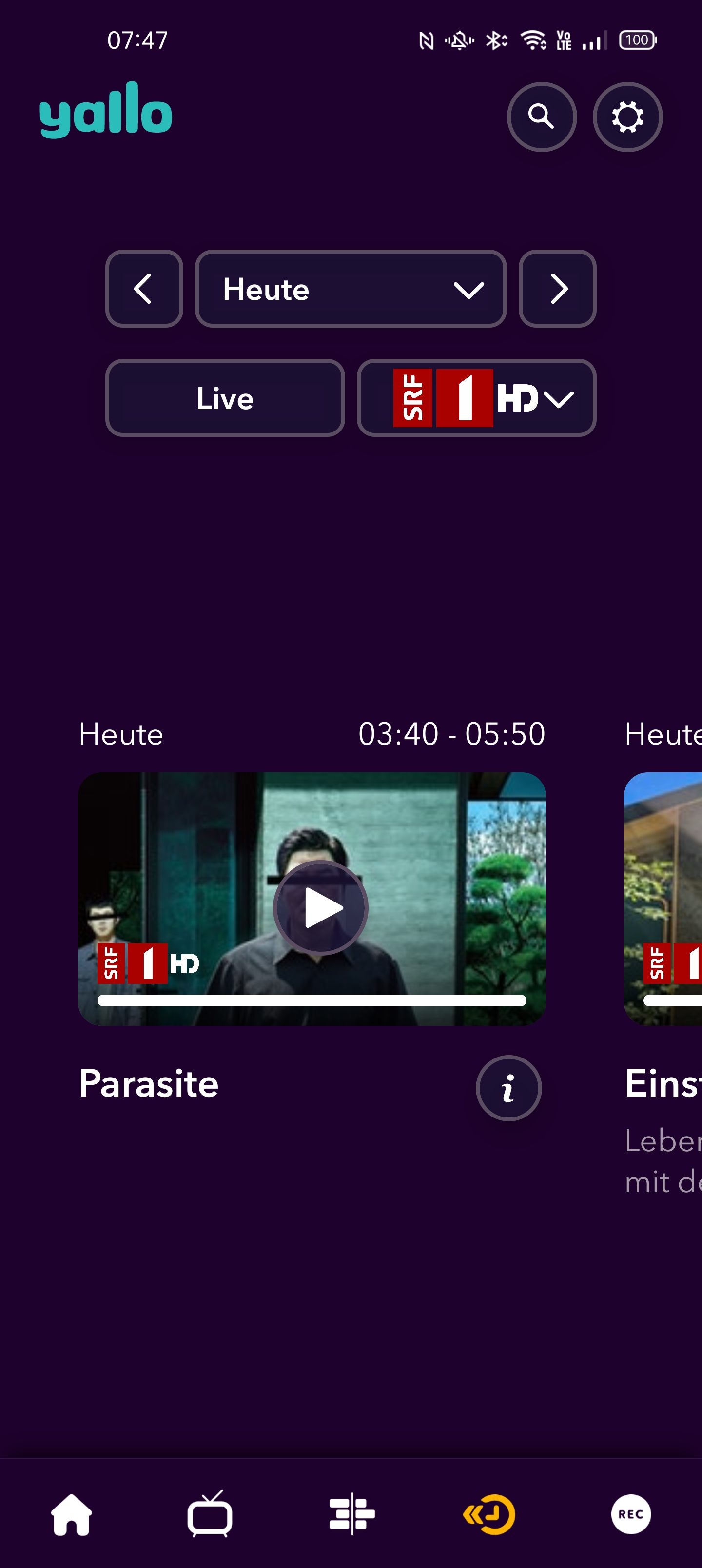 Replay-TV-Ansicht bei yallo TV