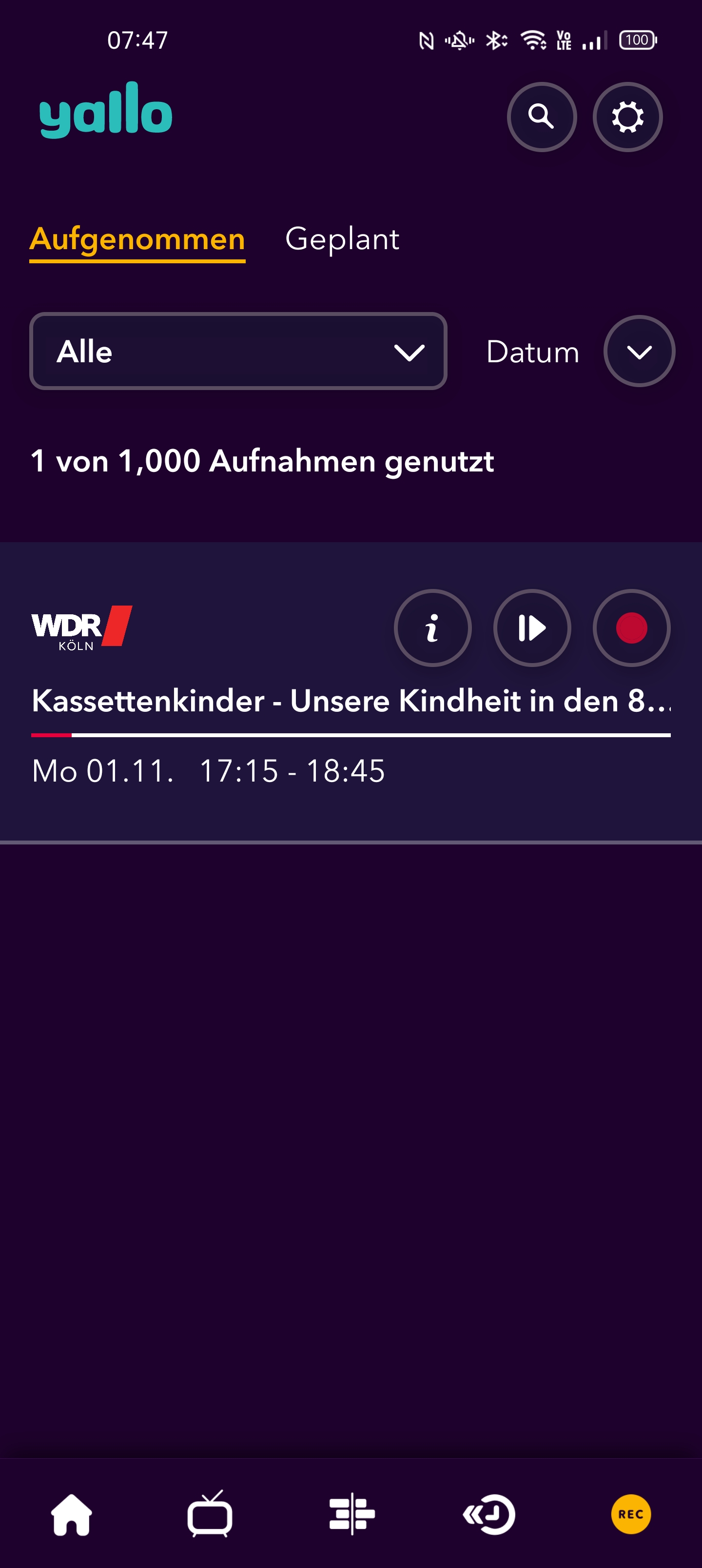 Eine aufgenommene Sendung