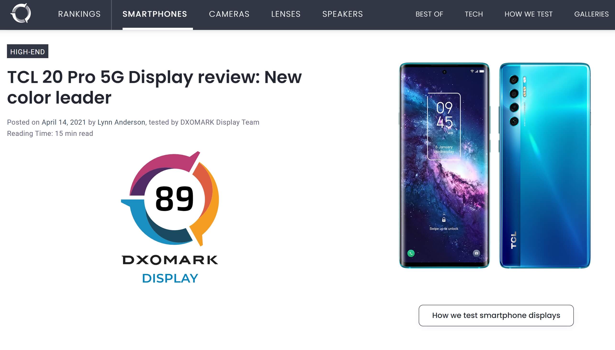 TCL 20 Pro Display-Test bei DXOMARK.