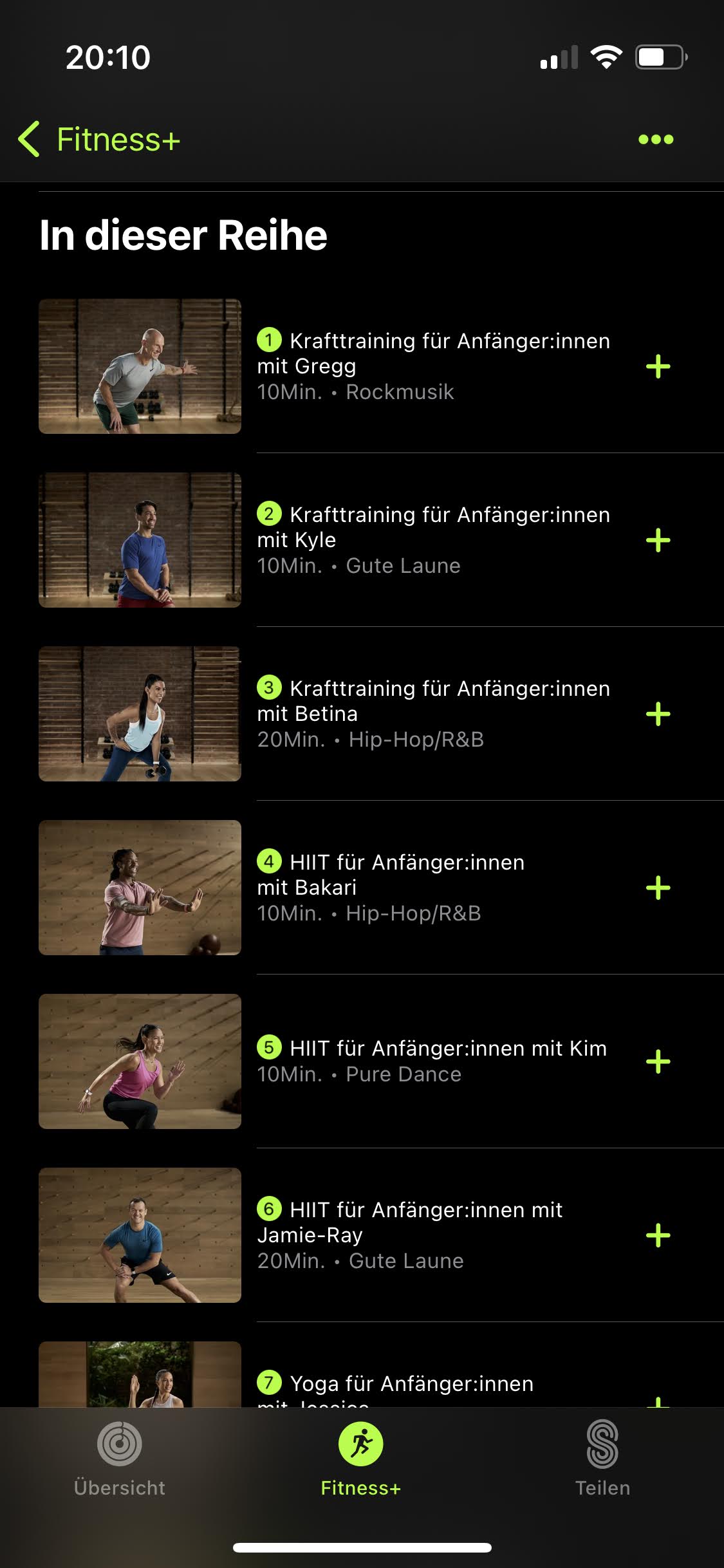 Apple Fitness+ Krafttraining für Anfänger:innen Übersicht.