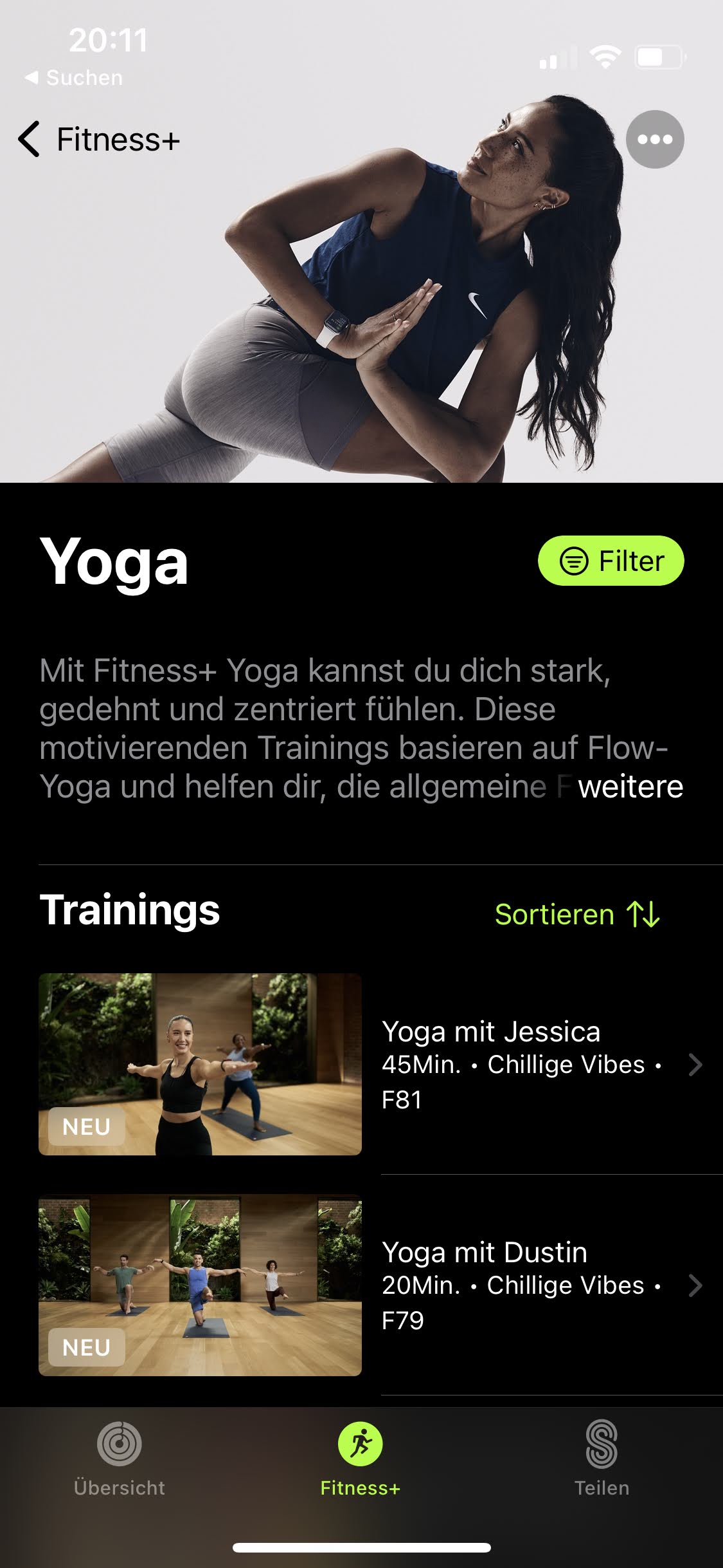 Apple Fitness+ Yoga-Kurs.