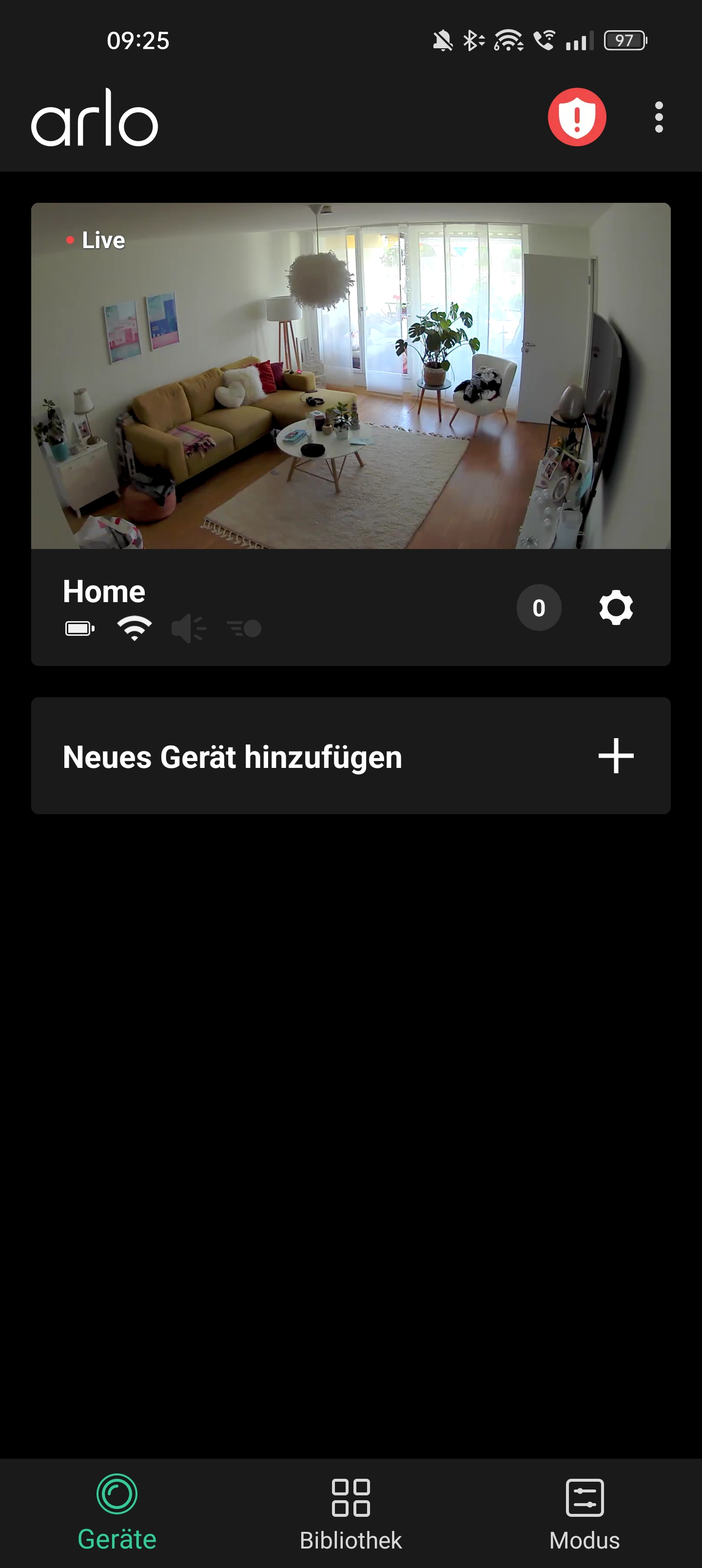 Der Starbildschirm in der Arlo Secure App