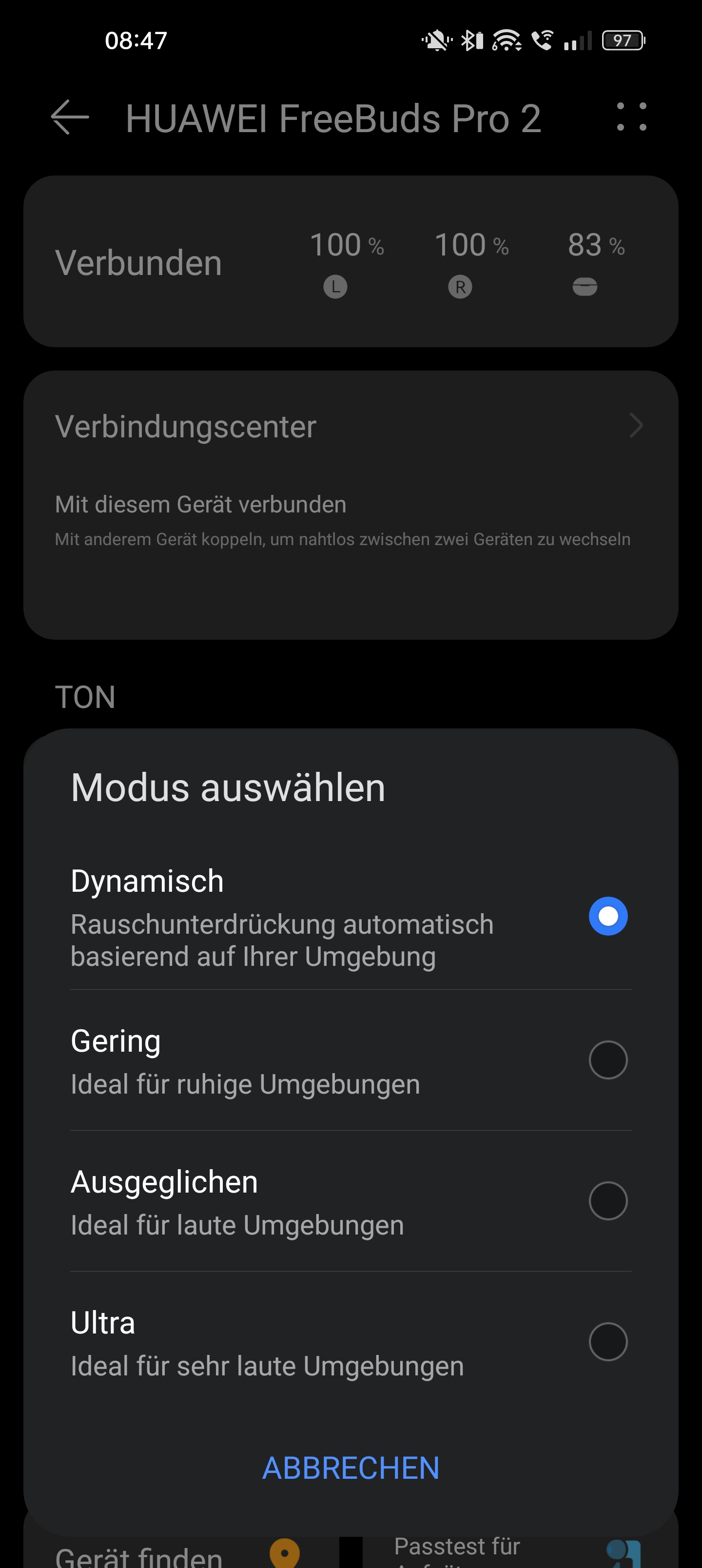 Verschiedene Modi für das Noise-Cancelling