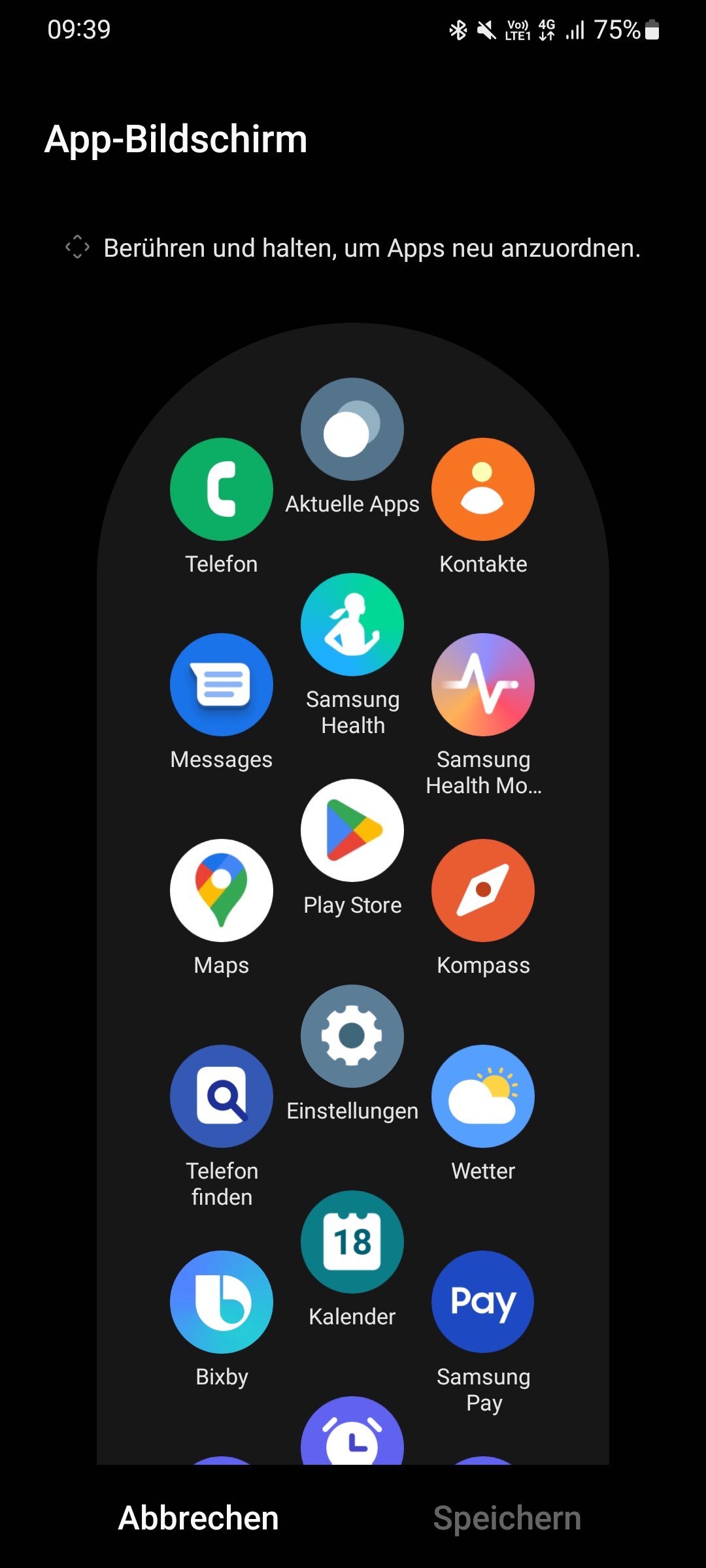 Samsung Galaxy Watch5 (Pro) App-Anordnung