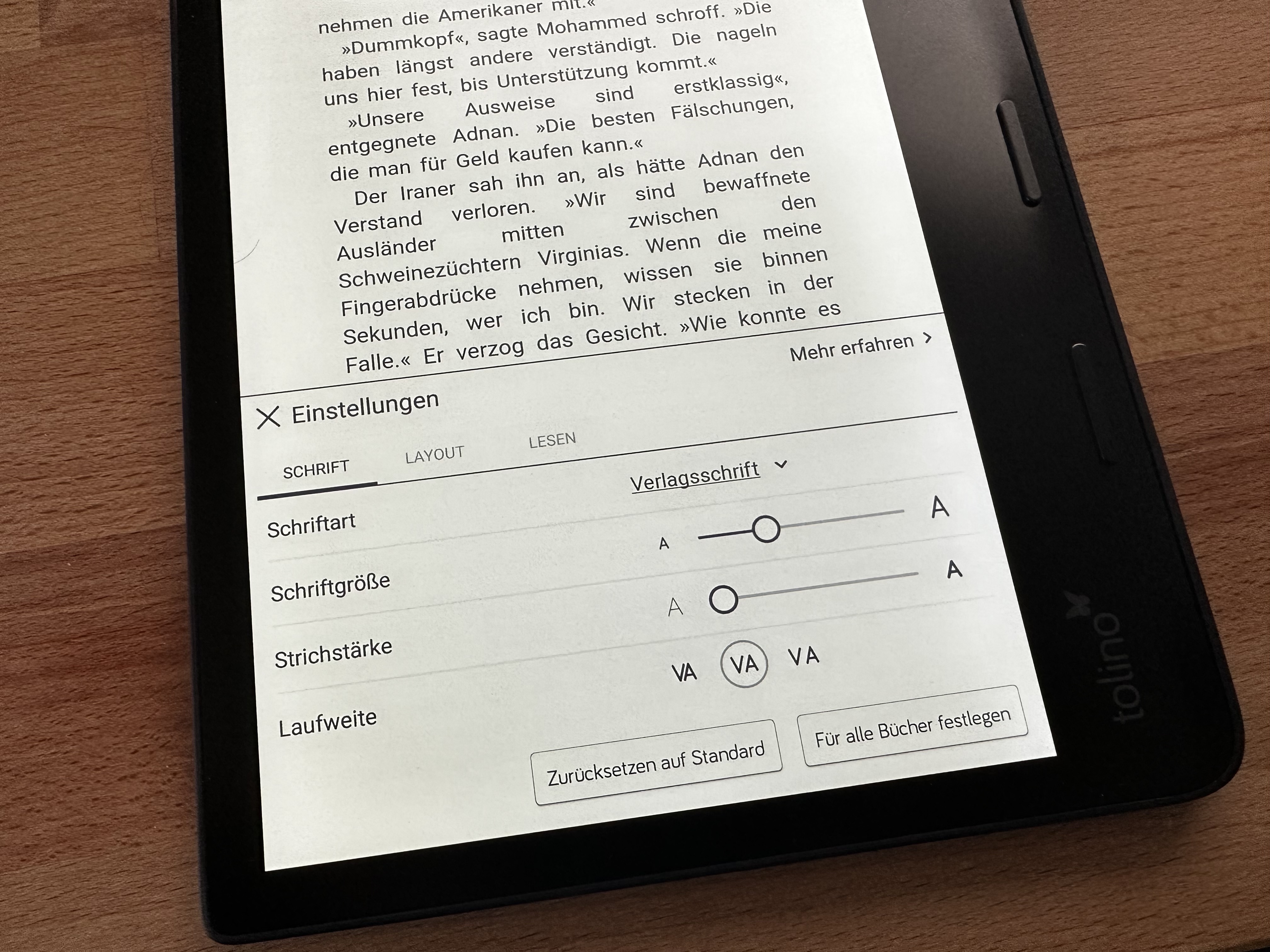Tolino epos 3 Lese-App Einstellungen Beta
