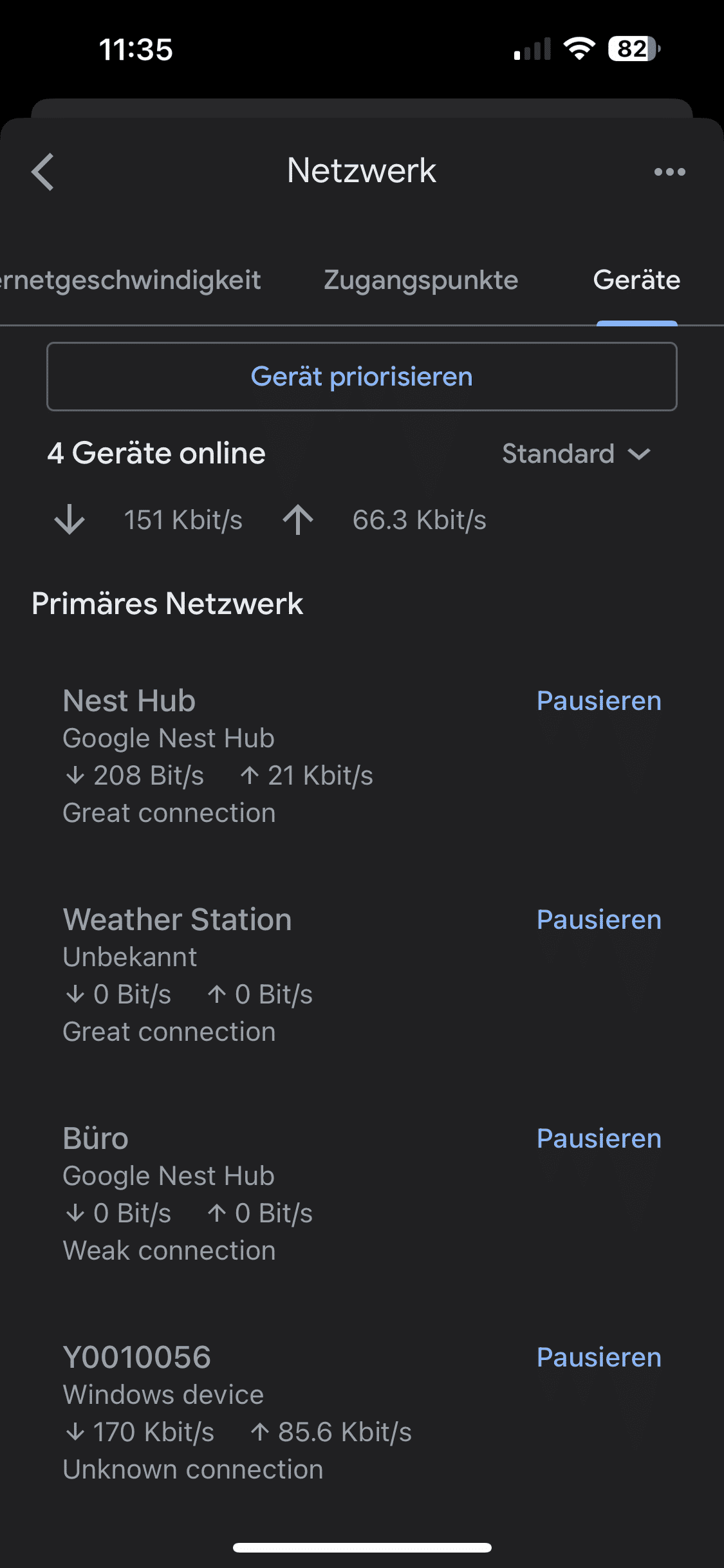 Geräte innerhalb des Netzwerks lassen sich auf Wunsch priorisieren.