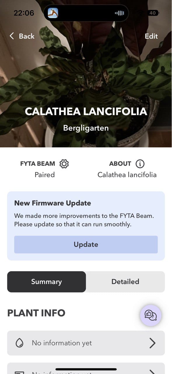 Fyta Beam Pflanzenerkennung mit der App.
