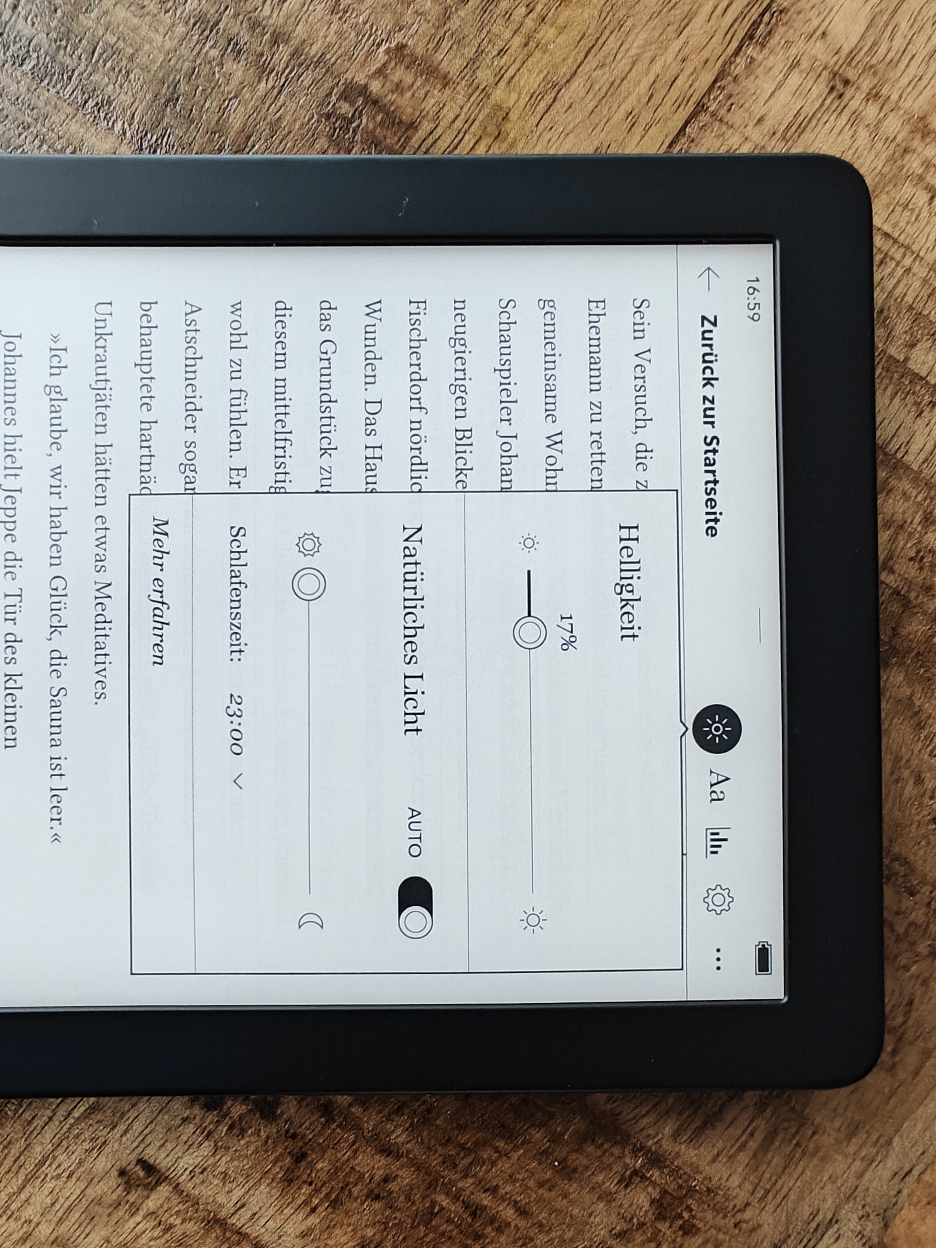 Rakuten Kobo Clara 2E: Helligkeit einstellen.