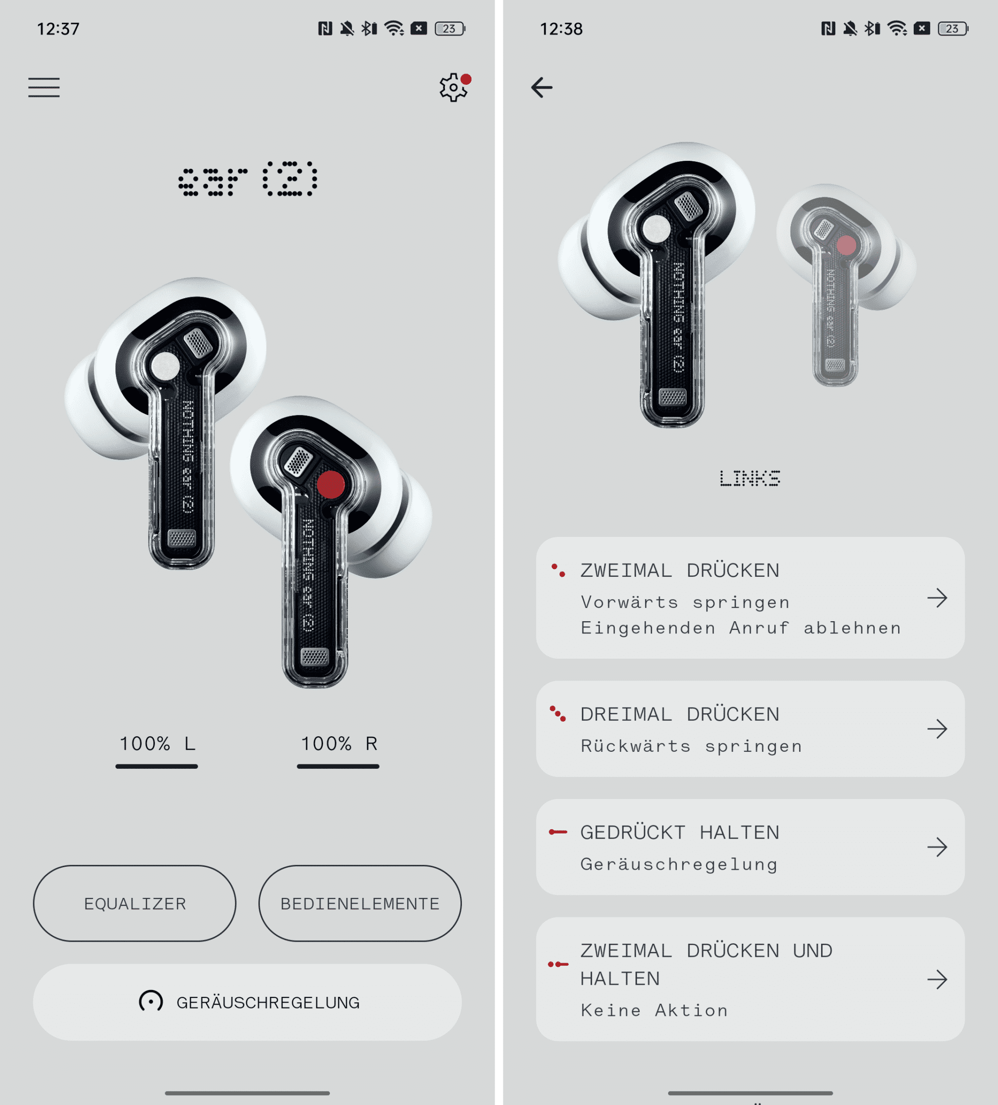 Nothing Ear 2 Software Steuerung.