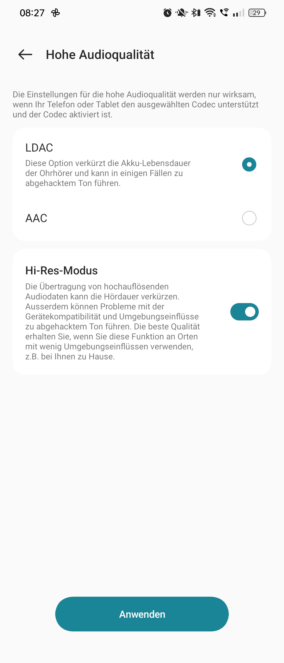 LDAC-Codec wird nur von kompatiblen Smartphones unterstützt
