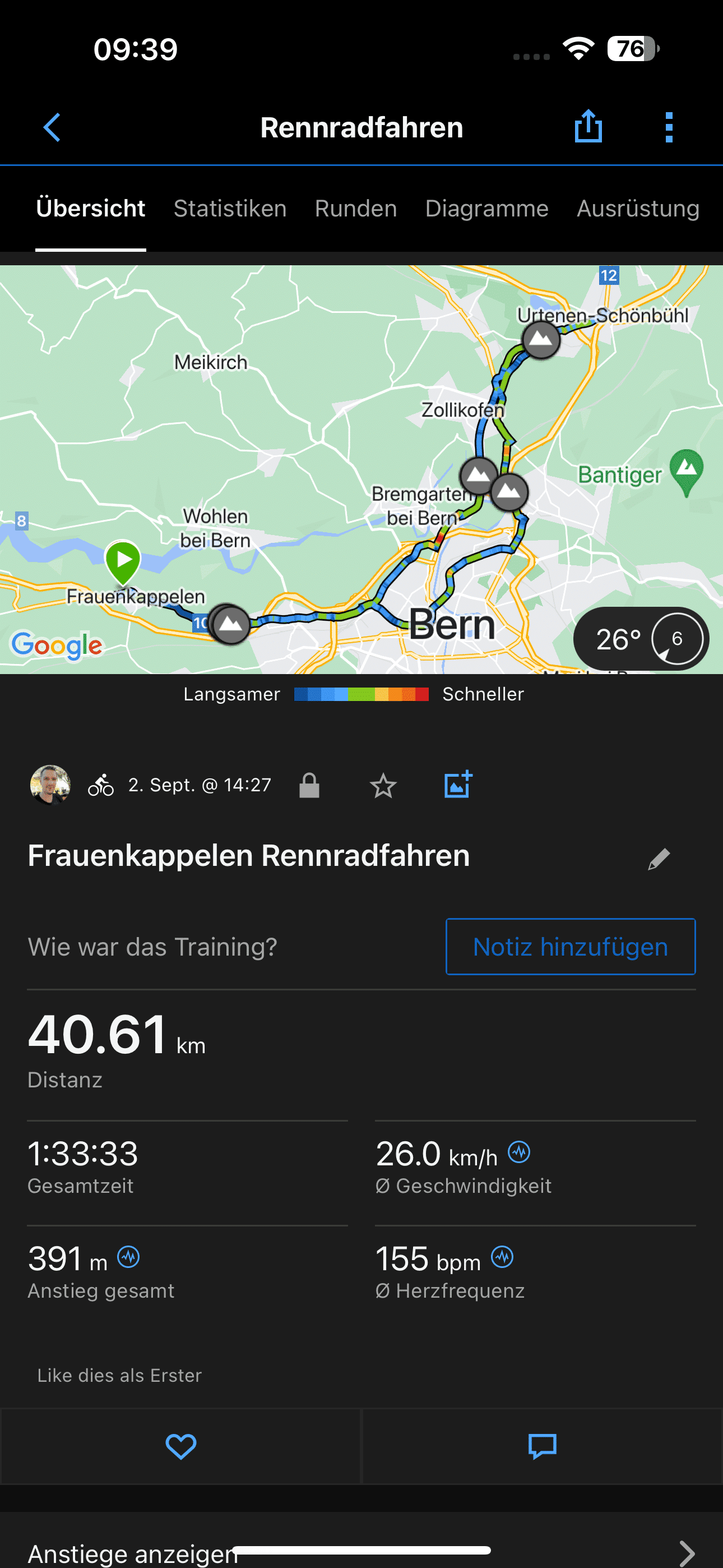 Über die Smartphone-App erhält man alle relevanten Informationen zum absolvierten Workout