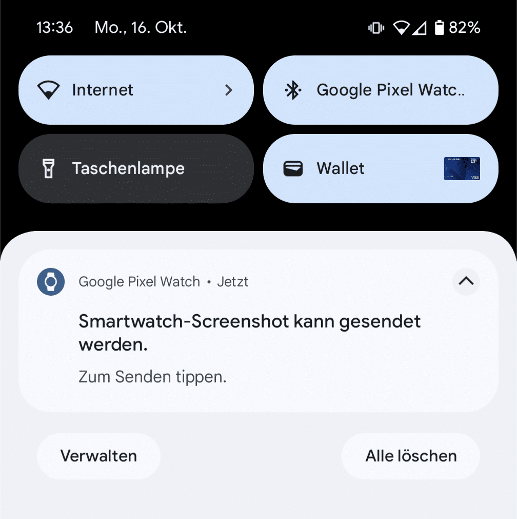 Diese Benachrichtigung erscheint, sobald du ein Screenshot auf deiner Pixel Watch 2 gemacht hast